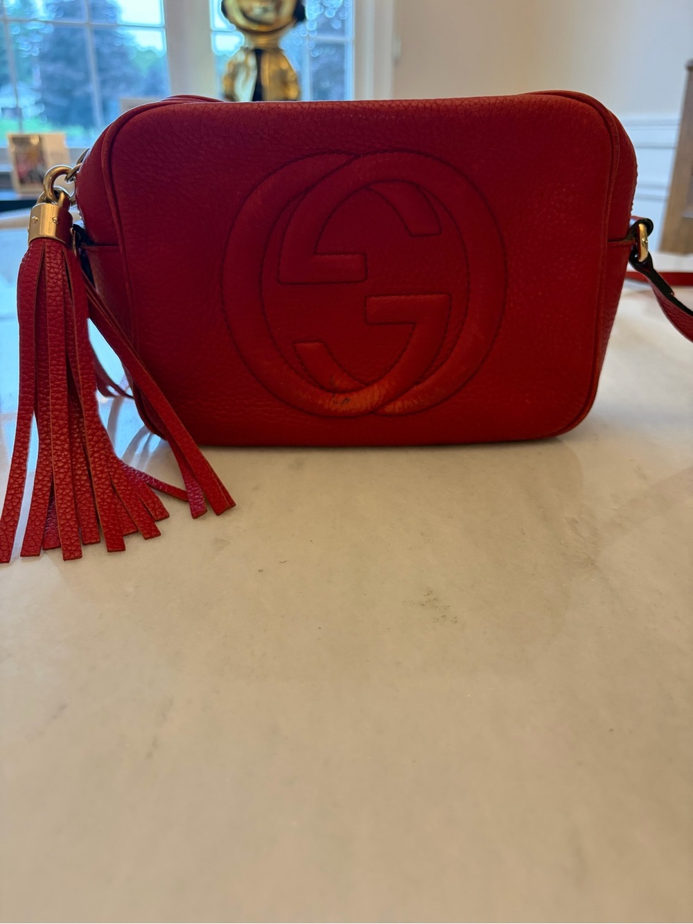 Gucci Red Pebbled Leather Crossbody with Tassel - Picture 2 of 12